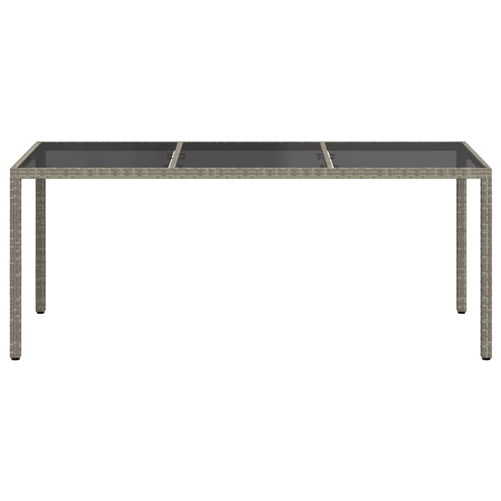 Garden table, gray, 190x90x75cm, tempered glass/poly rattan