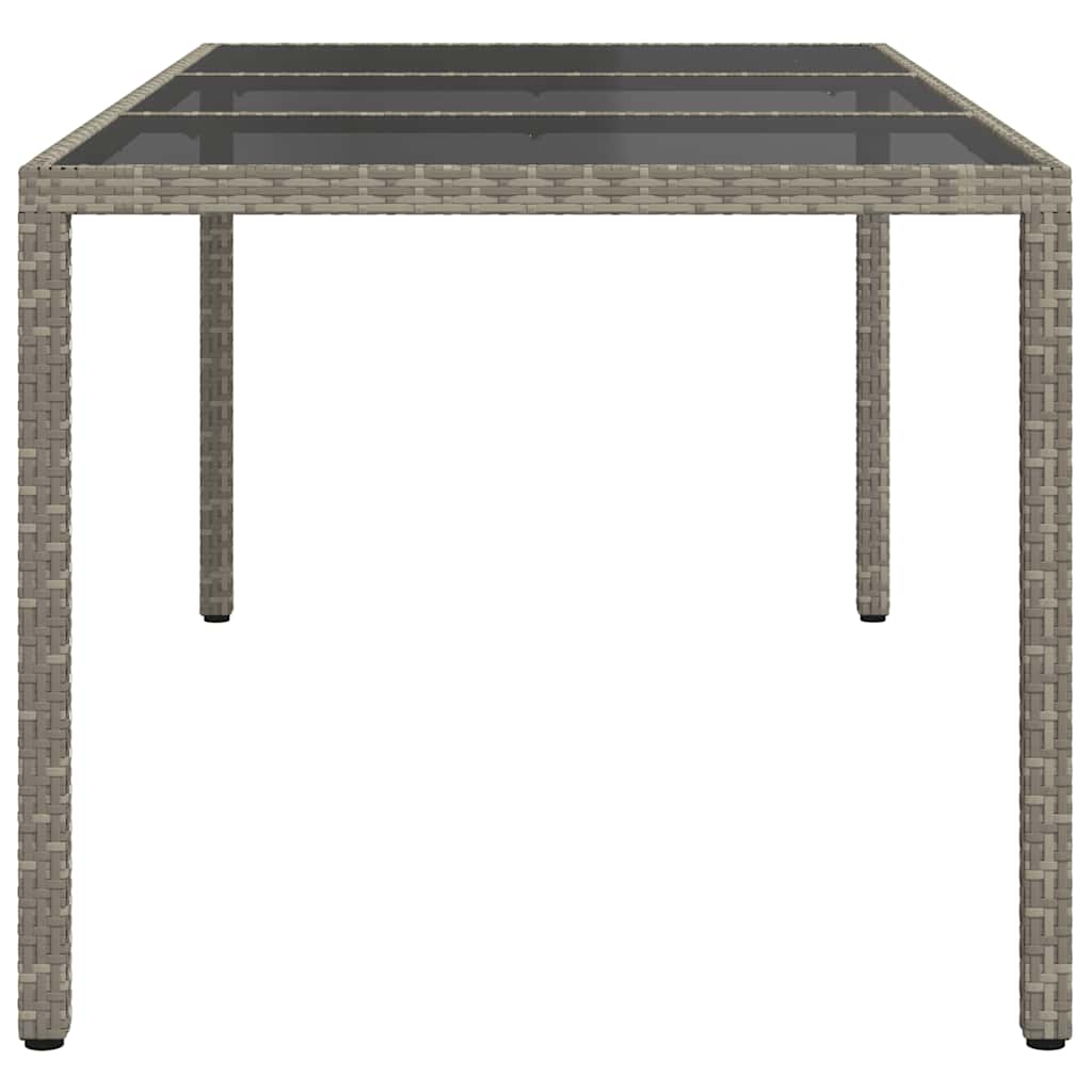 Garden table, gray, 190x90x75cm, tempered glass/poly rattan