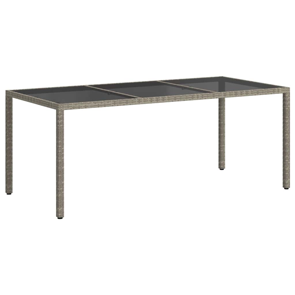 Garden table, gray, 190x90x75cm, tempered glass/poly rattan