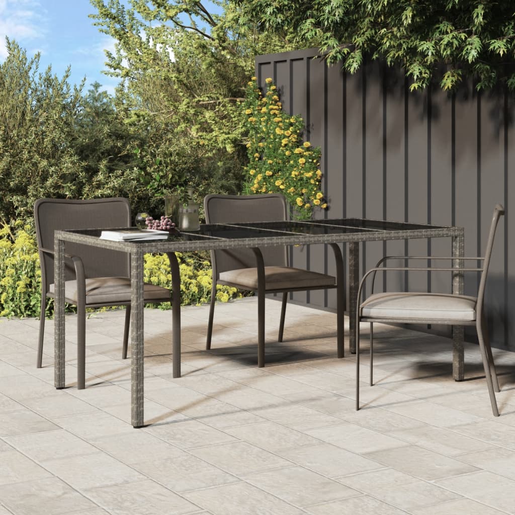 Garden table, gray, 190x90x75cm, tempered glass/poly rattan