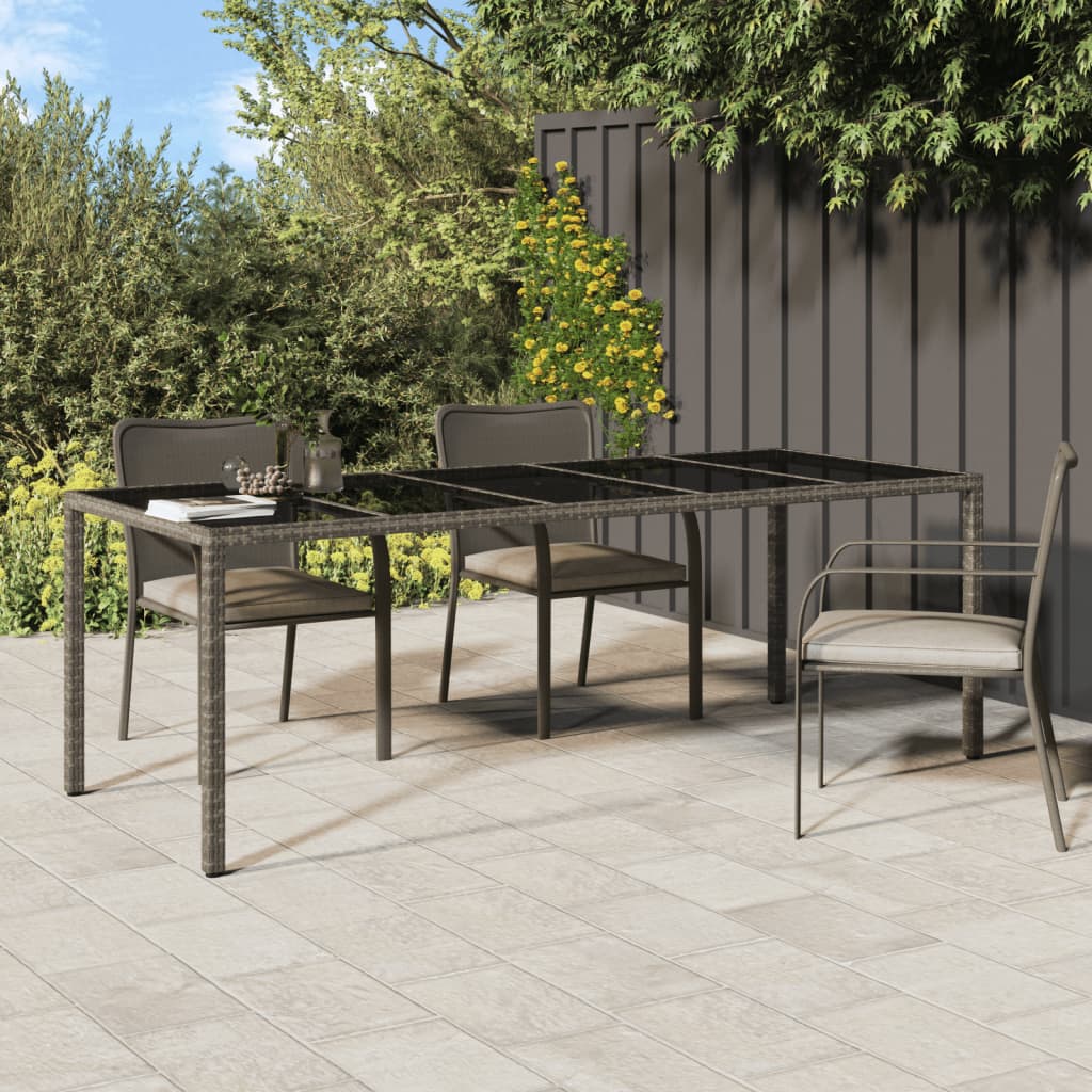 Sodo stalas, pilkas, 250x100x75cm, stiklas ir poliratanas