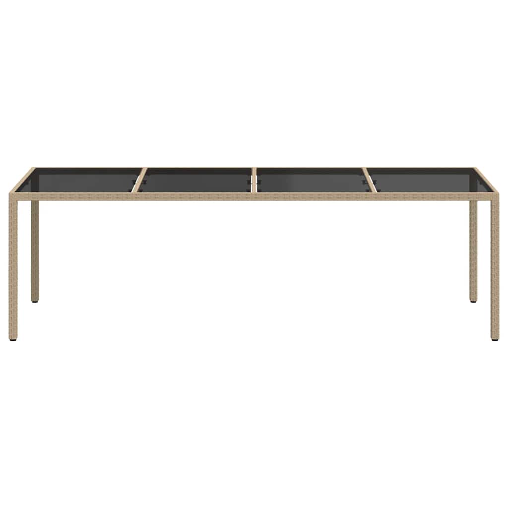 Sodo stalas, smėlio spalvos, 250x100x75cm, stiklas/poliratanas