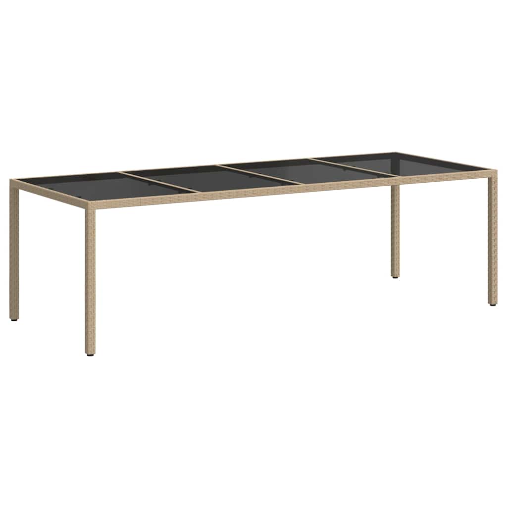 Sodo stalas, smėlio spalvos, 250x100x75cm, stiklas/poliratanas