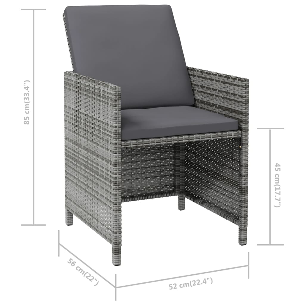 4-Piece Rattan Chair and Stool Set, Grey