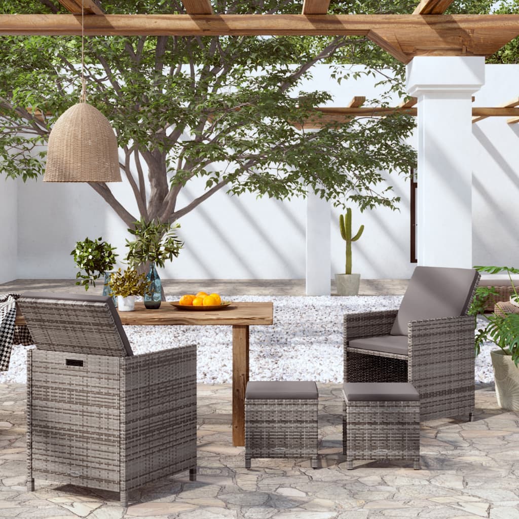 4-Piece Rattan Chair and Stool Set, Grey
