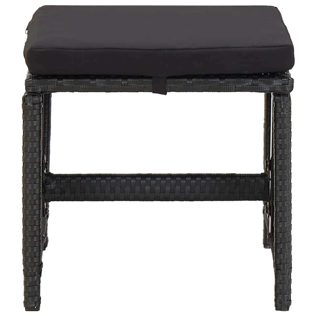 Garden stools with cushions, 2 pcs., black, poly rattan