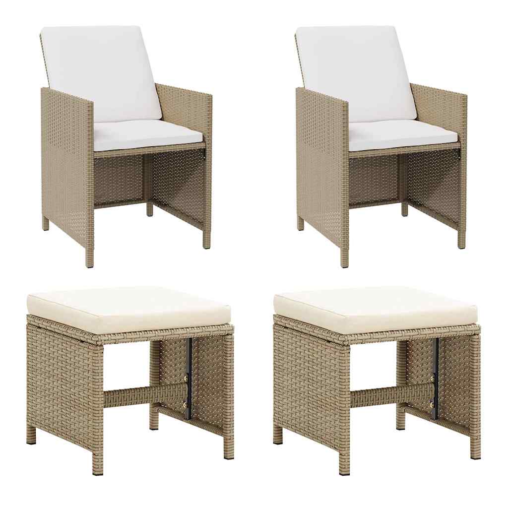 Garden chairs with footrests, 2 pcs., sand, poly rattan