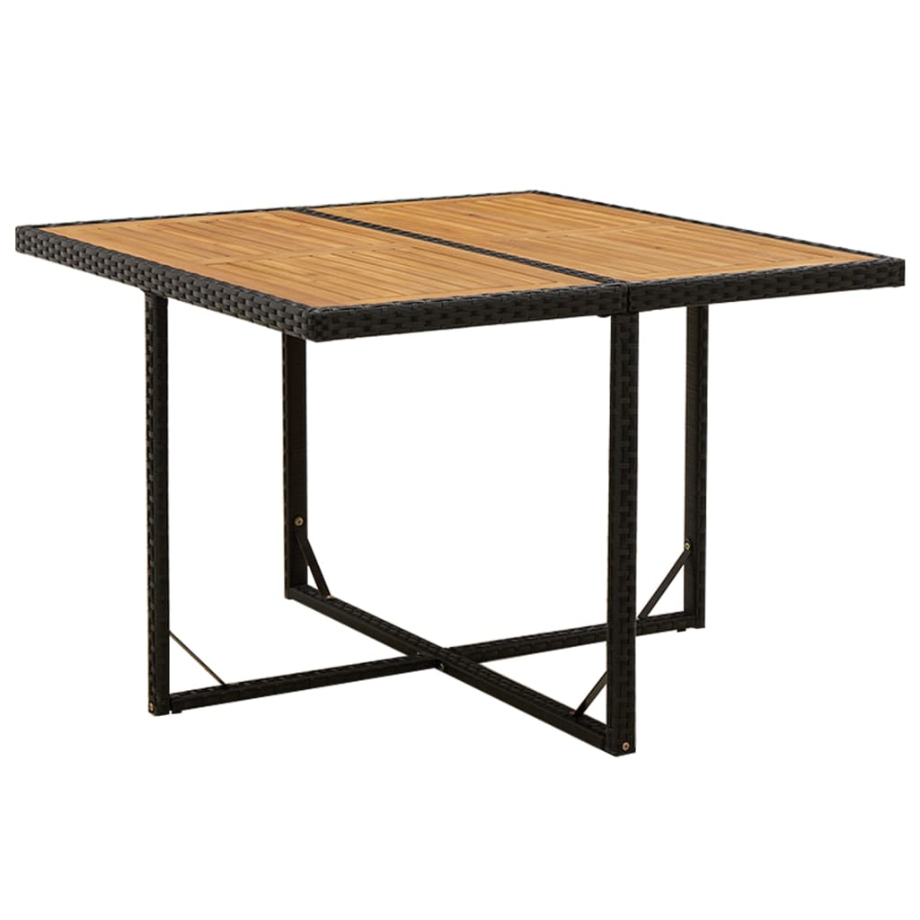 Garden table, black, 109x107x74cm, poly rattan and acacia