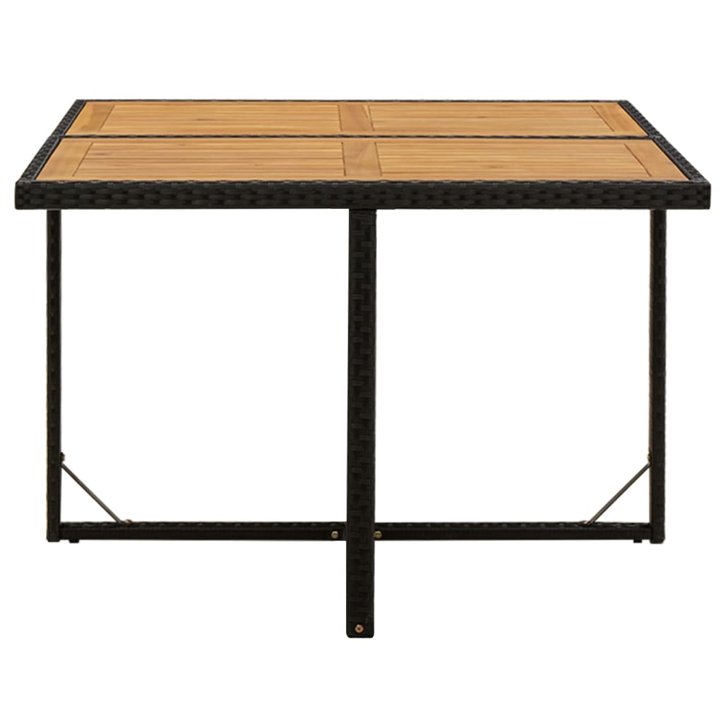 Garden table, black, 109x107x74cm, poly rattan and acacia