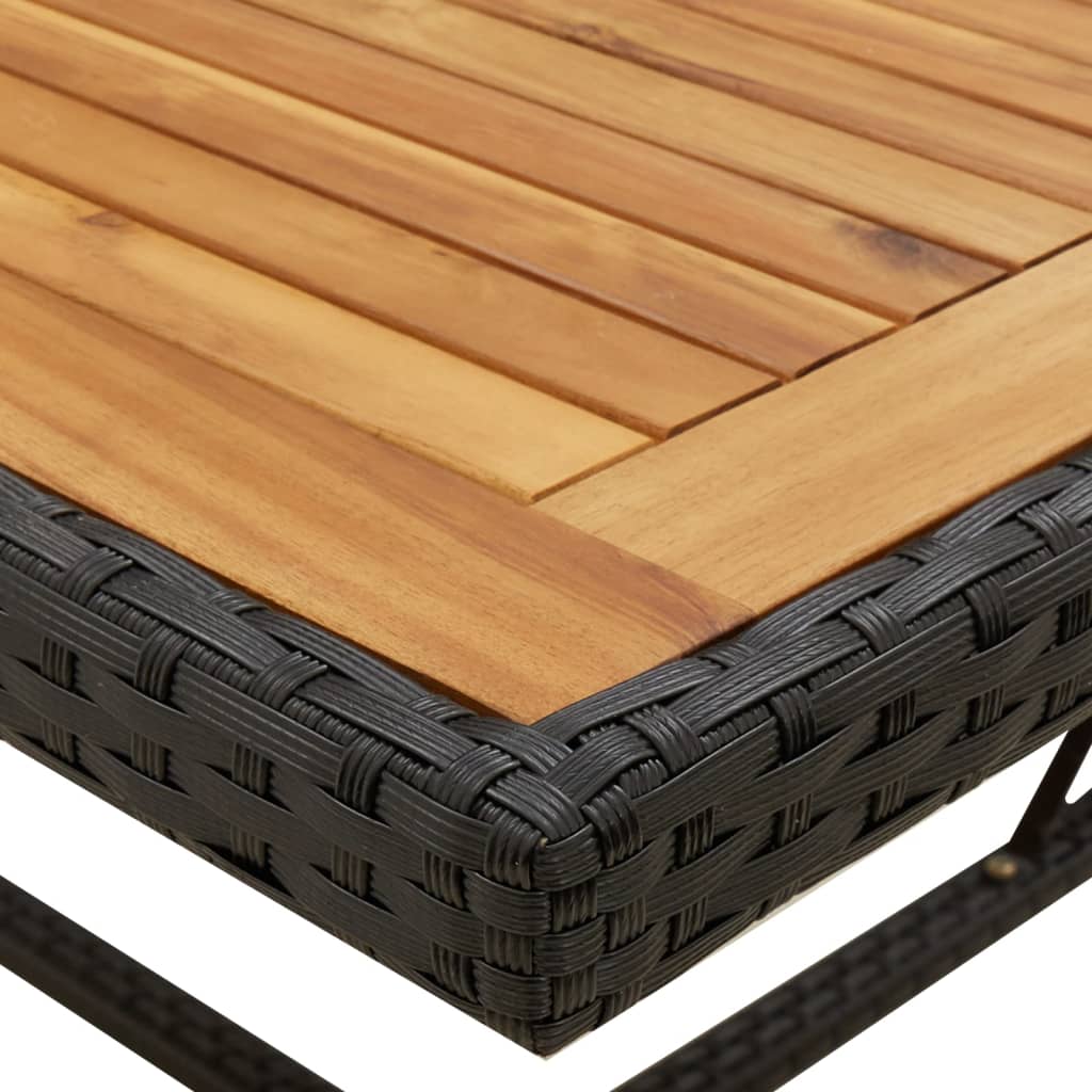 Garden table, black, 109x107x74cm, poly rattan and acacia