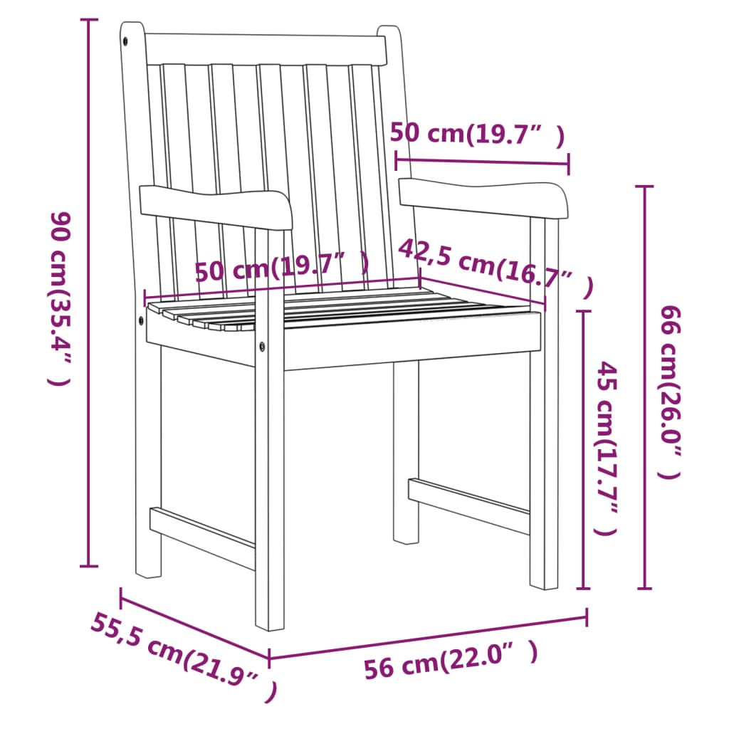 Garden chairs, 2 pcs., solid acacia wood