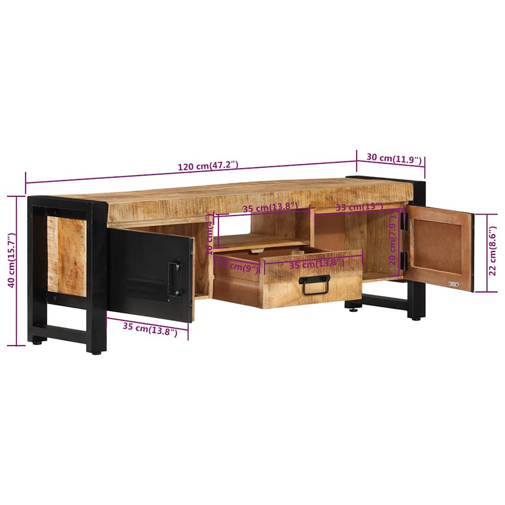 TV cabinet, 120x30x40cm, solid mango wood