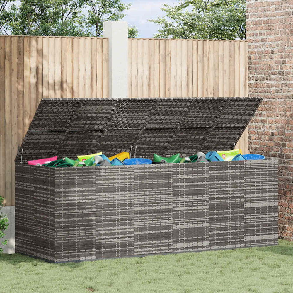 Garden storage box for cushions, grey, 291x100.5x104cm, PE rattan
