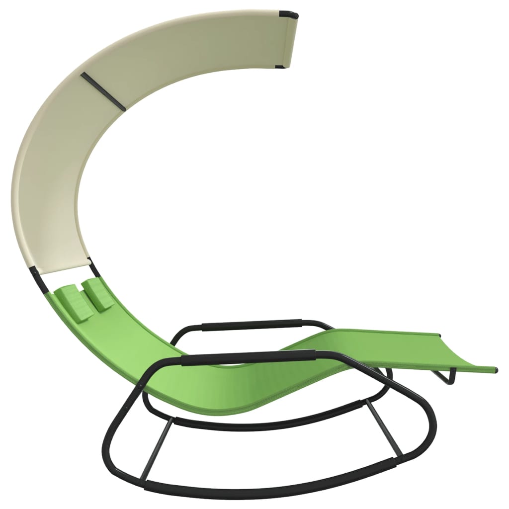 Two-person rocking sun lounger with canopy, green and cream