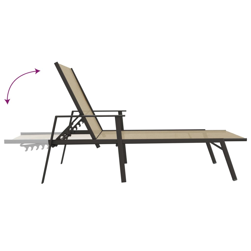 Sun lounger, cream, steel and textilene