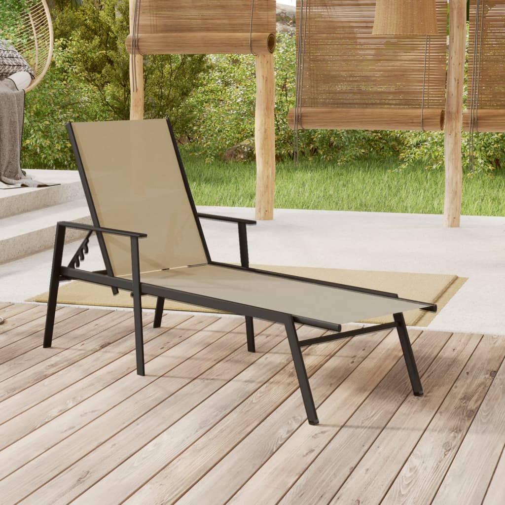 Sun lounger, cream, steel and textilene