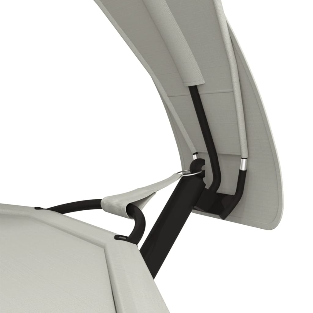 Outdoor sun lounger with canopy, cream, steel and Oxford fabric