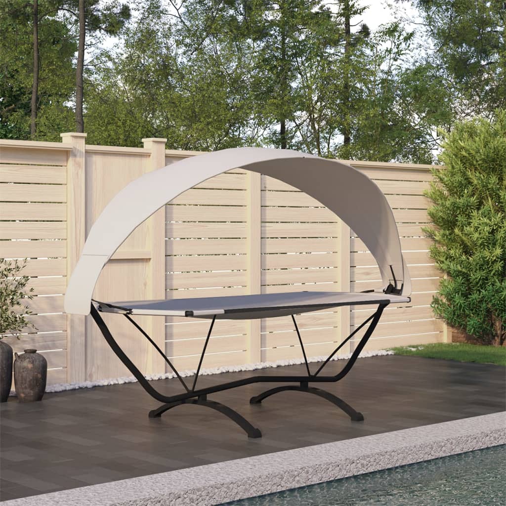 Outdoor sun lounger with canopy, cream, steel and Oxford fabric