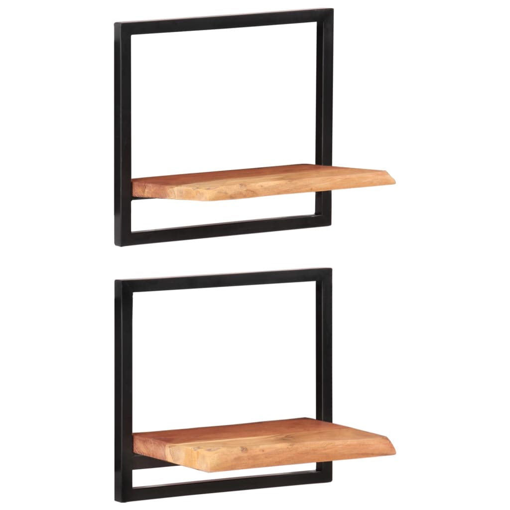 Wall shelves, 2 pcs., 40x24x35cm, acacia and steel