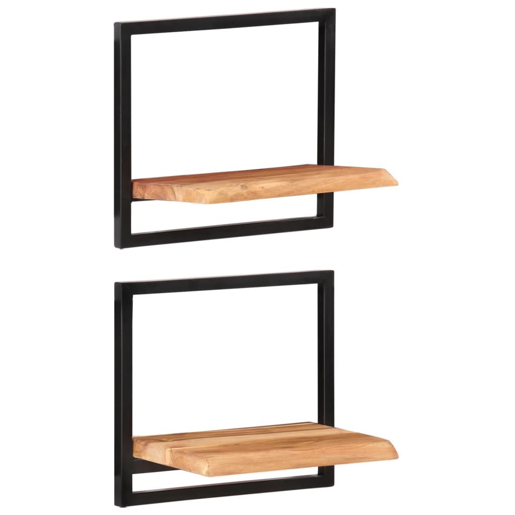 Wall shelves, 2 pcs., 40x24x35cm, acacia and steel