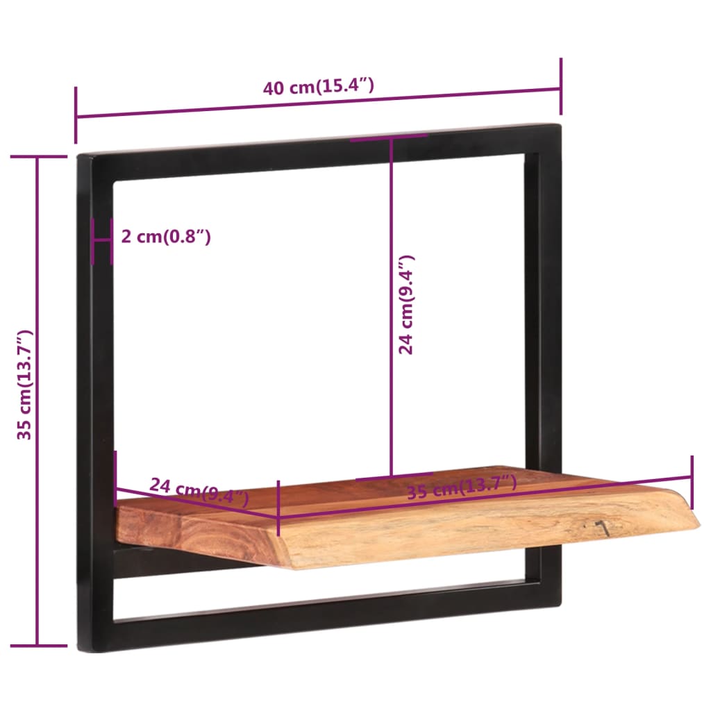 Wall shelves, 2 pcs., 40x24x35cm, acacia and steel