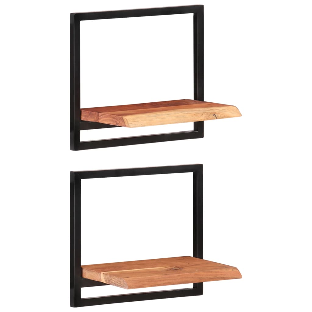 Wall shelves, 2 pcs., 40x24x35cm, acacia and steel