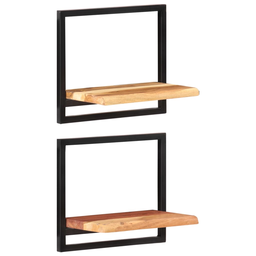 Wall shelves, 2 pcs., 40x24x35cm, acacia and steel