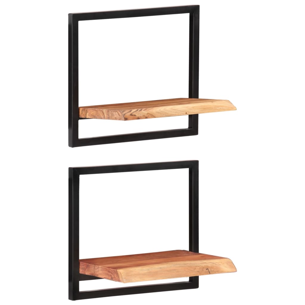Wall shelves, 2 pcs., 40x24x35cm, acacia and steel