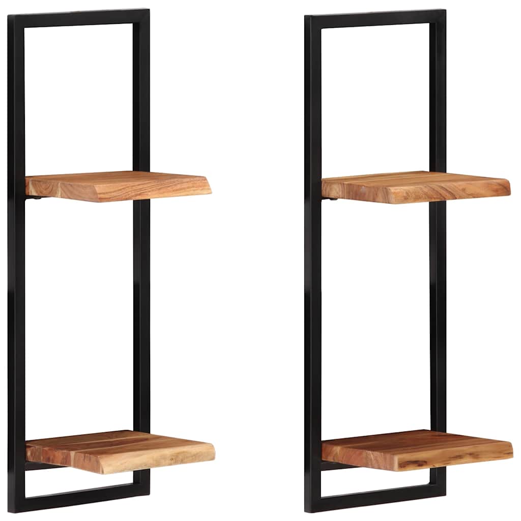 Wall shelves, 2 pcs., 25x25x75cm, acacia and steel