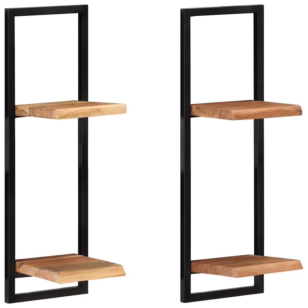 Wall shelves, 2 pcs., 25x25x75cm, acacia and steel