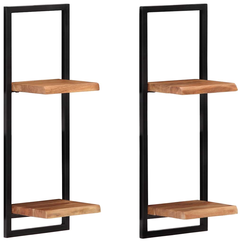 Wall shelves, 2 pcs., 25x25x75cm, acacia and steel