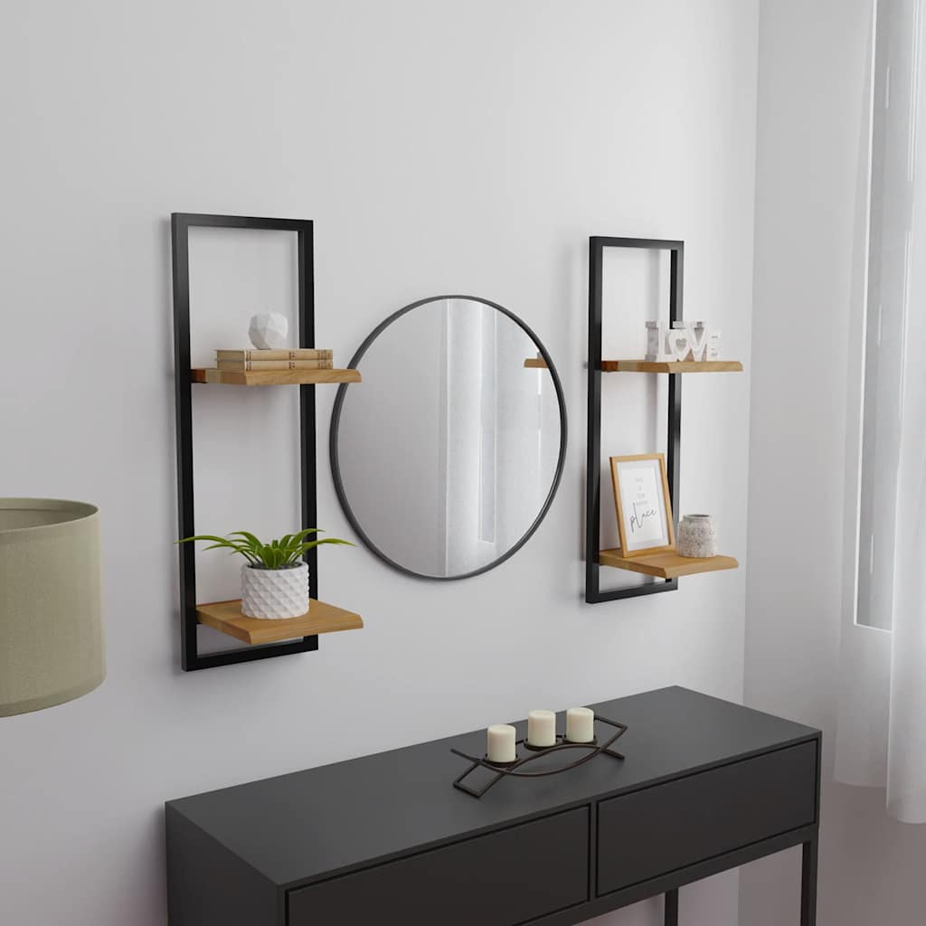Wall shelves, 2 pcs., 25x25x75cm, acacia and steel