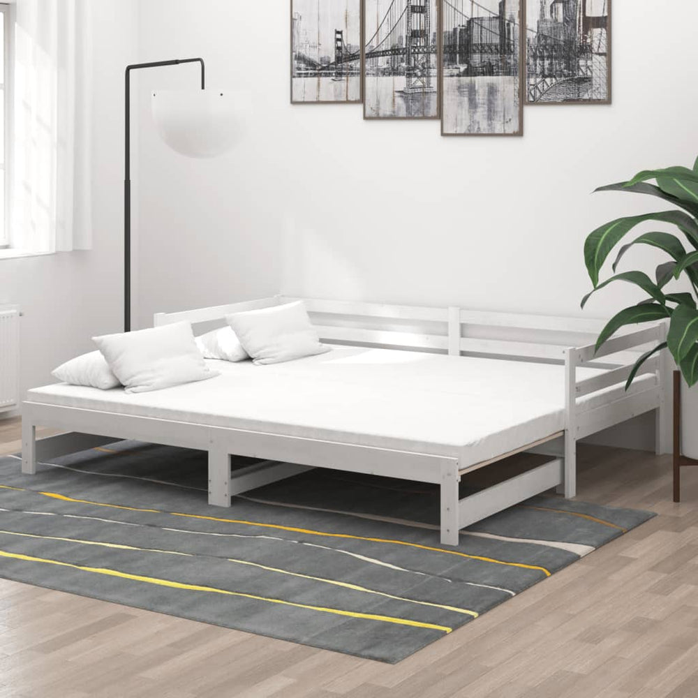 Ištraukiama lova, balta, 2x(90x200)cm, pušies medienos masyvas