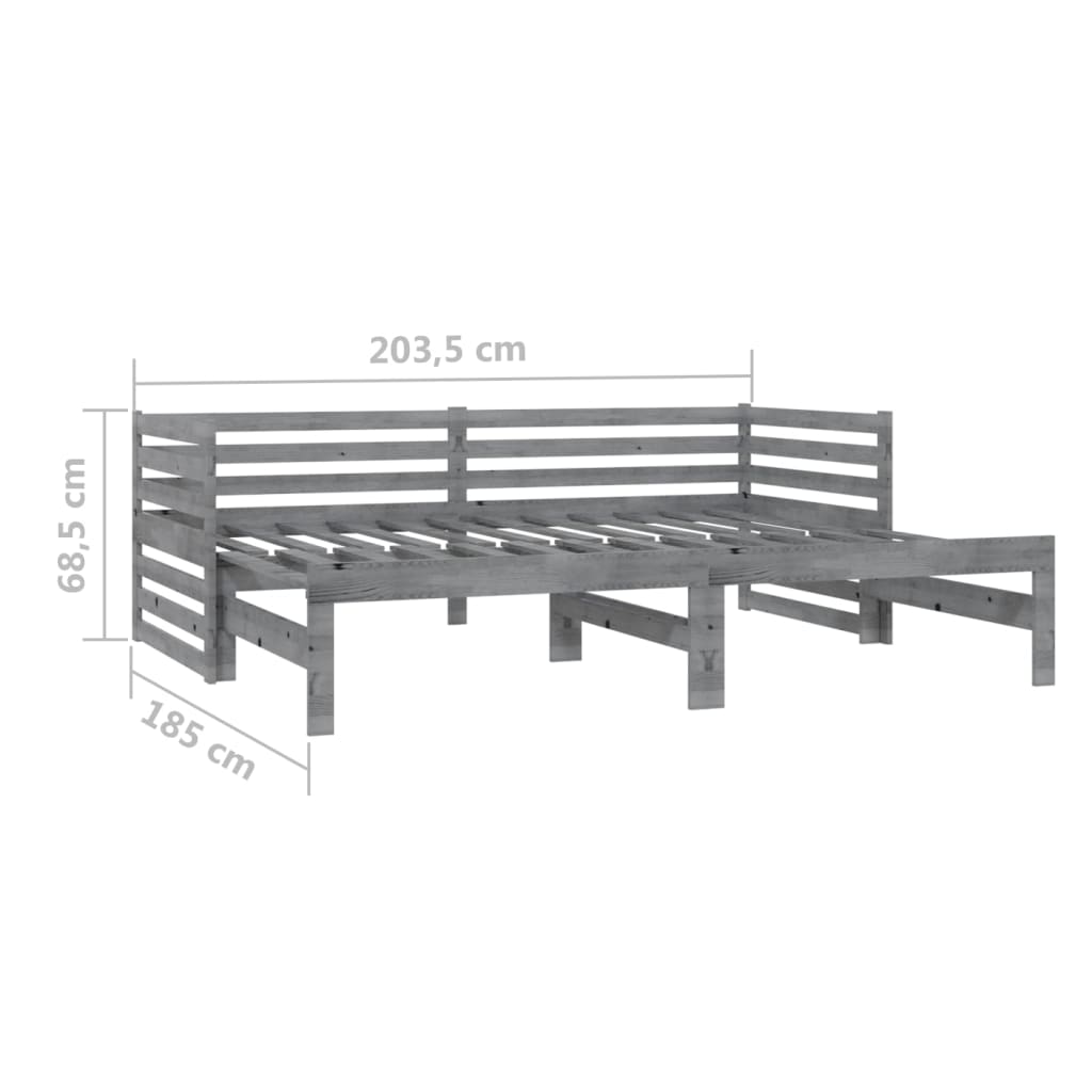 Ištraukiama lova, pilka, 2x(90x200)cm, pušies medienos masyvas