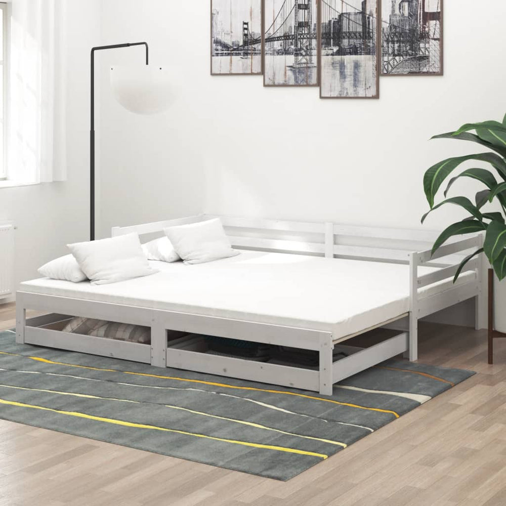 Ištraukiama lova, balta, 2x(90x200)cm, pušies medienos masyvas