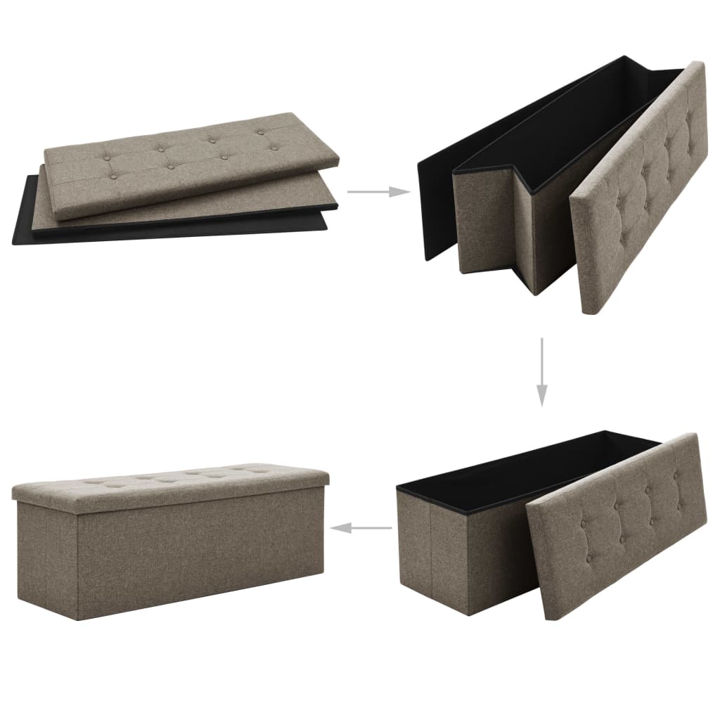 Folding Storage Bench, taupe, faux linen