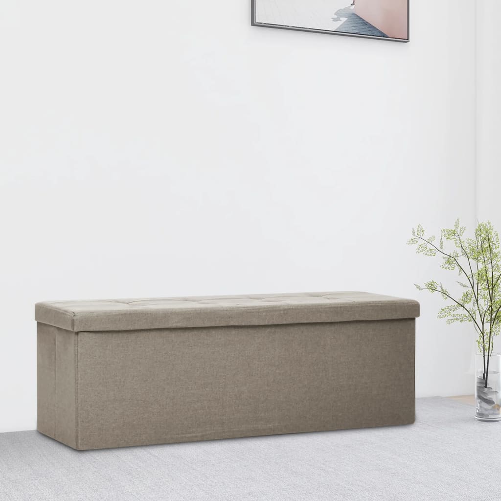 Folding Storage Bench, taupe, faux linen