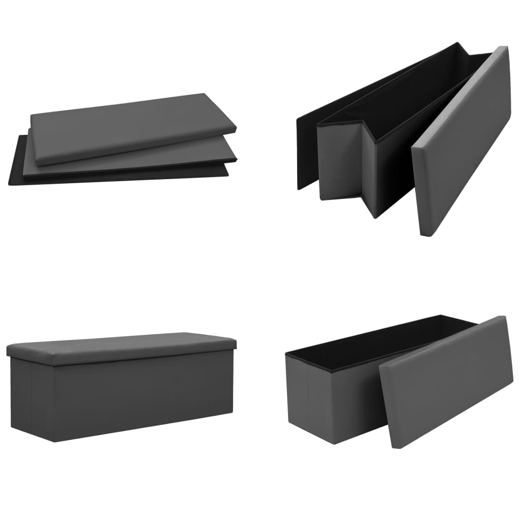 Folding Storage Ottoman, Grey, PVC