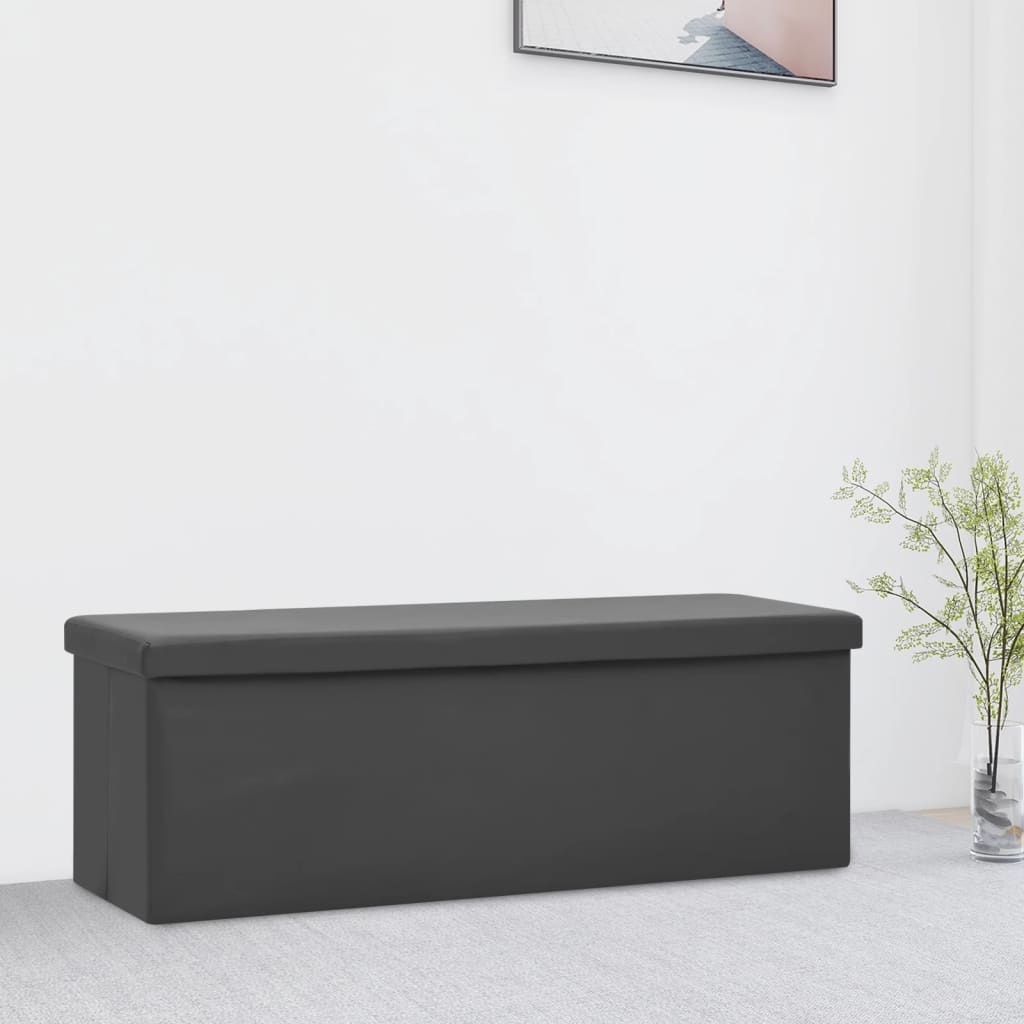 Folding Storage Ottoman, Grey, PVC