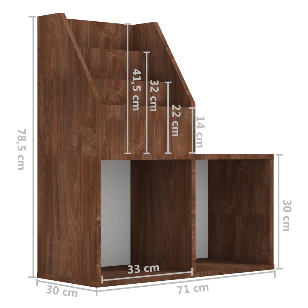 Children's magazine rack, brown oak, 71x30x78.5cm, wood