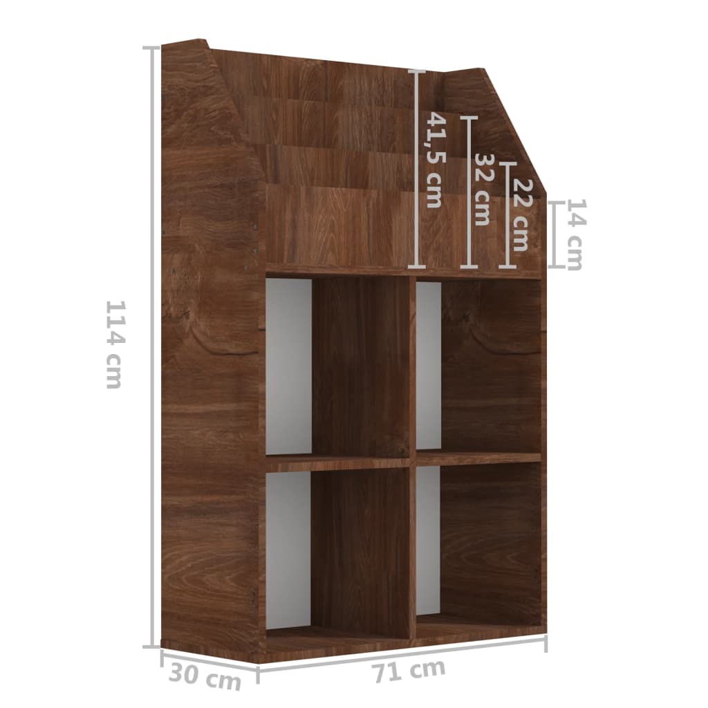 Kids' magazine rack, brown oak, 71x30x114cm, wood