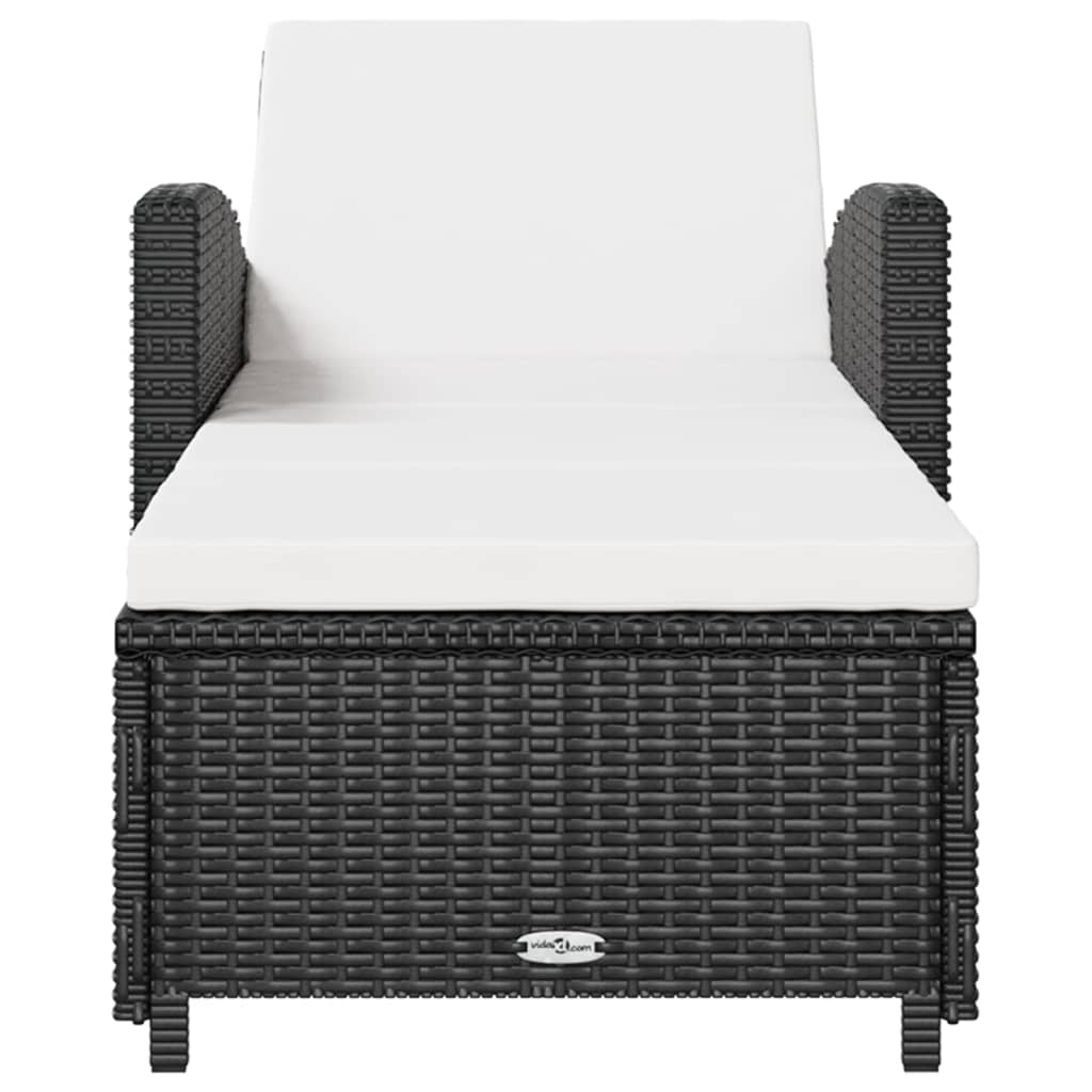 Sun lounger with cream white mattress, black, polyrattan