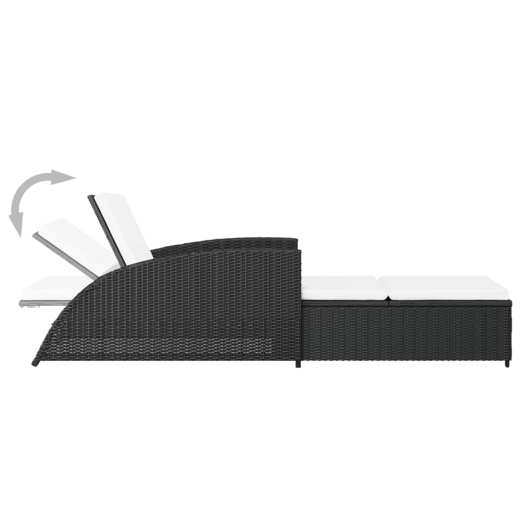 Sun lounger with cream white mattress, black, polyrattan