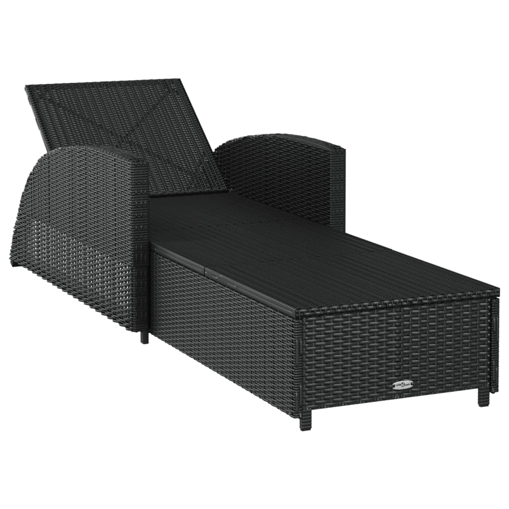 Sun lounger with cream white mattress, black, polyrattan