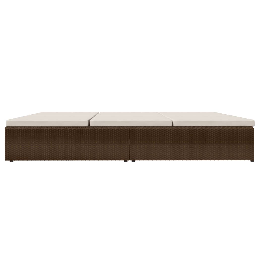Adjustable sun lounger with cushions, brown, poly rattan