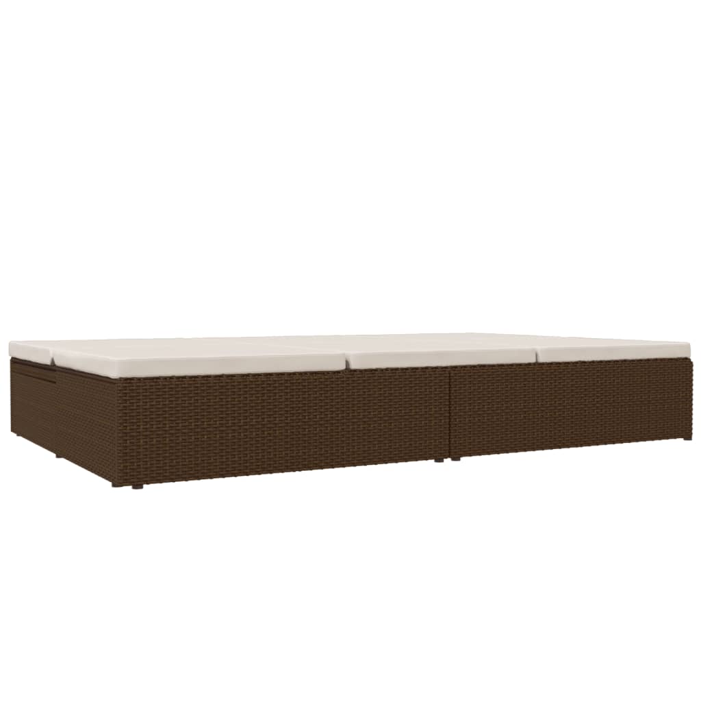 Adjustable sun lounger with cushions, brown, poly rattan