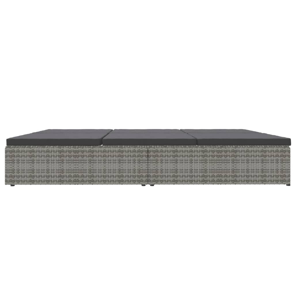 Adjustable sun lounger with cushions, grey, polyrattan
