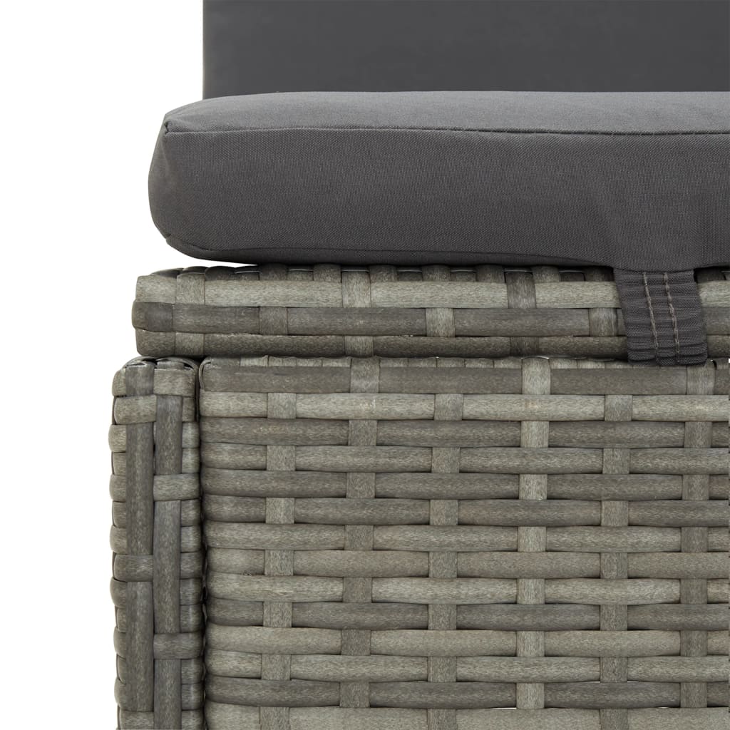 Adjustable sun lounger with cushions, grey, polyrattan