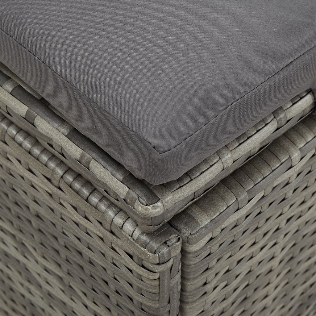 Adjustable sun lounger with cushions, grey, polyrattan
