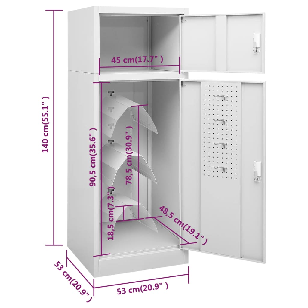 Saddle cabinet, light grey, 53x53x140cm, steel